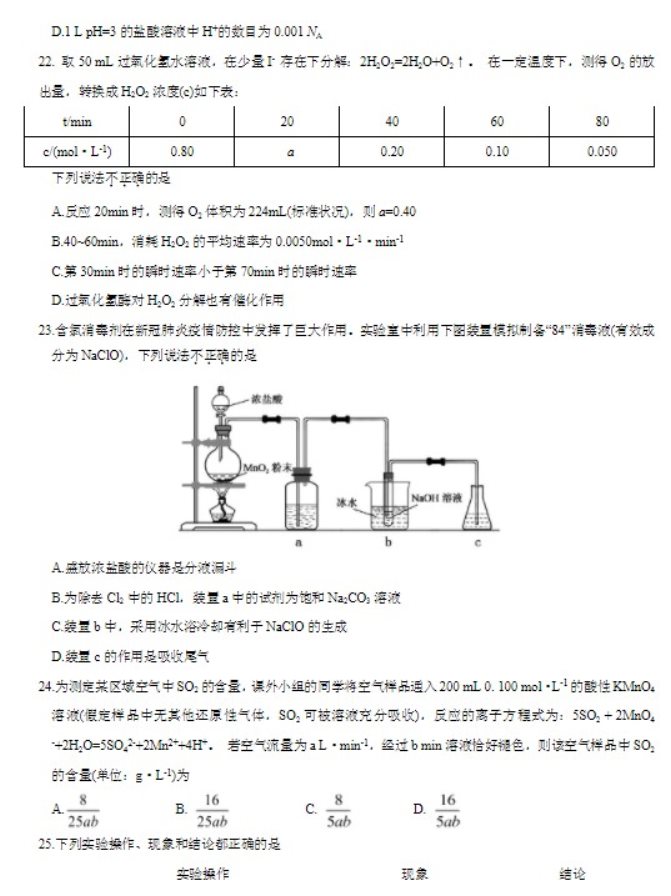 2021浙江高考化学模拟试卷及答案解析