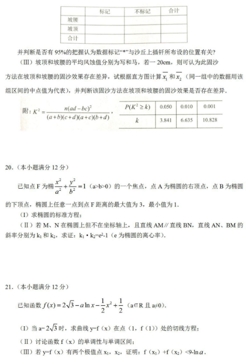 2021甘肃高考理科数学押题卷（含答案）