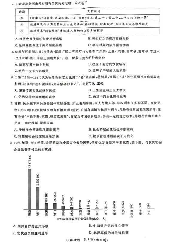 湖北2025届圆创联盟高三8月联考历史试题及答案汇总