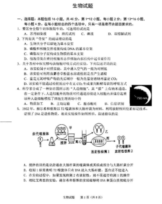 2023广东禅城实验高级中学高考前模拟考试生物试题