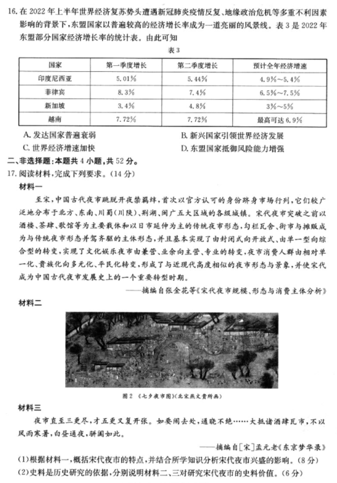 2023湖南金太阳联考历史试题及参考答案