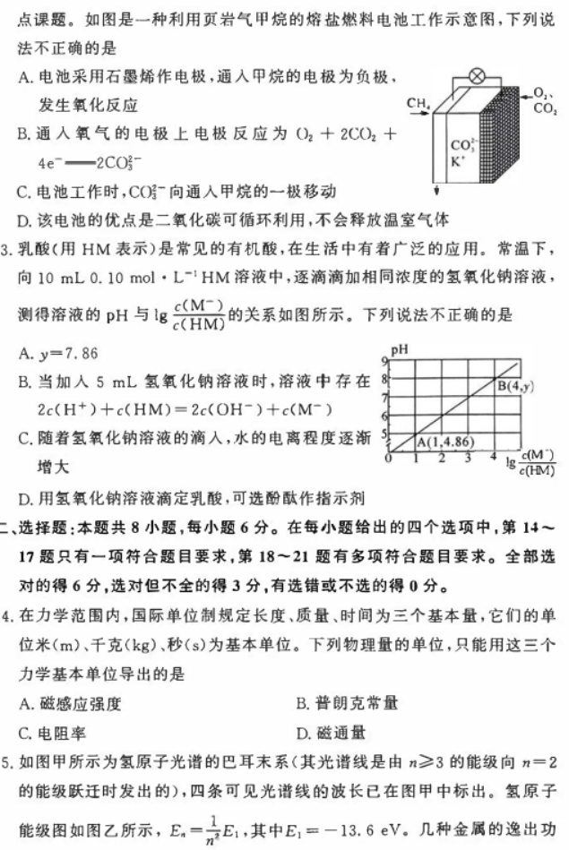 2023湖南名校联考高三二模理综试题及答案