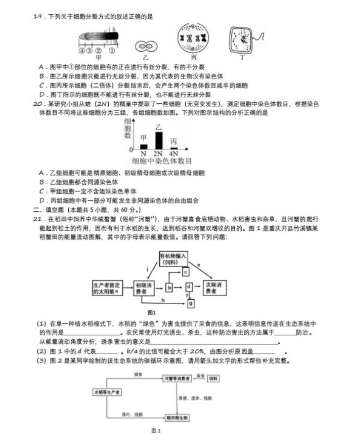 2023重庆高考生物模拟试题及答案解析