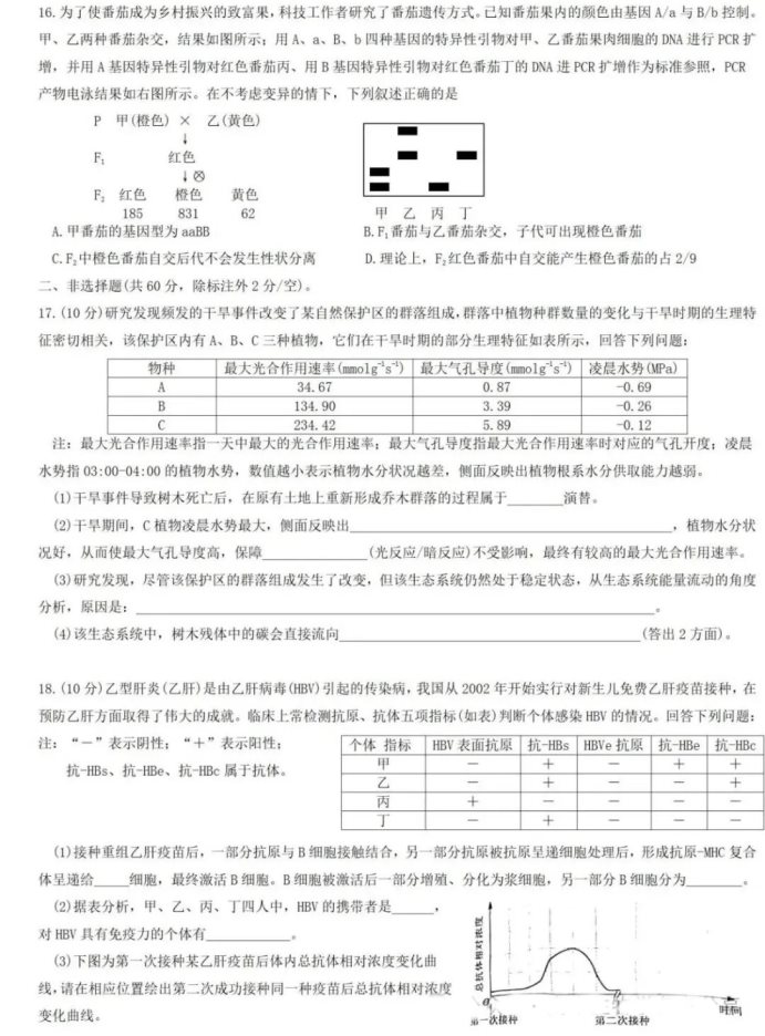 广西2024新高考九省联考高三生物试题【最新出炉】