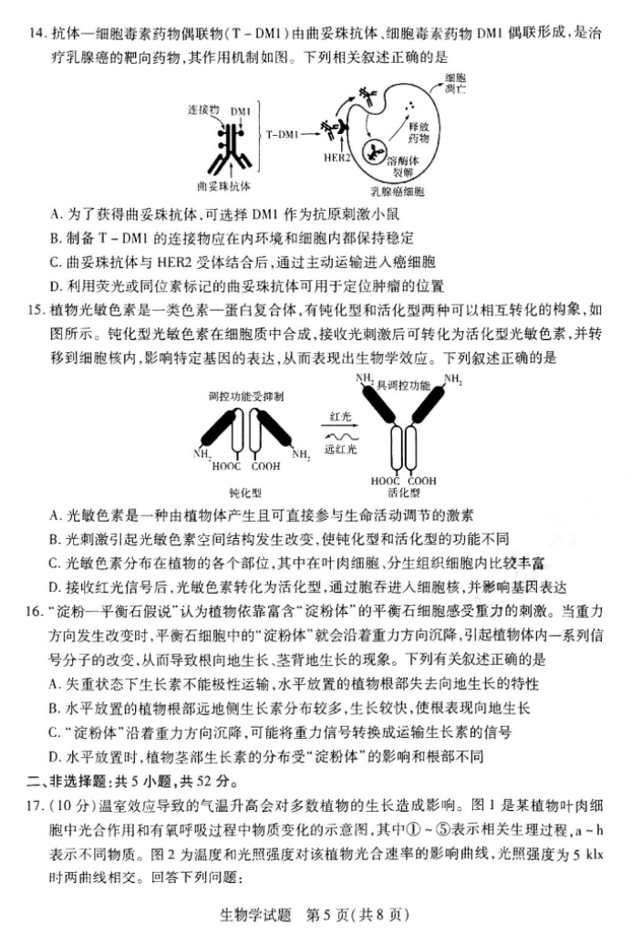 天一大联考2025届高三三联联考生物试题及答案