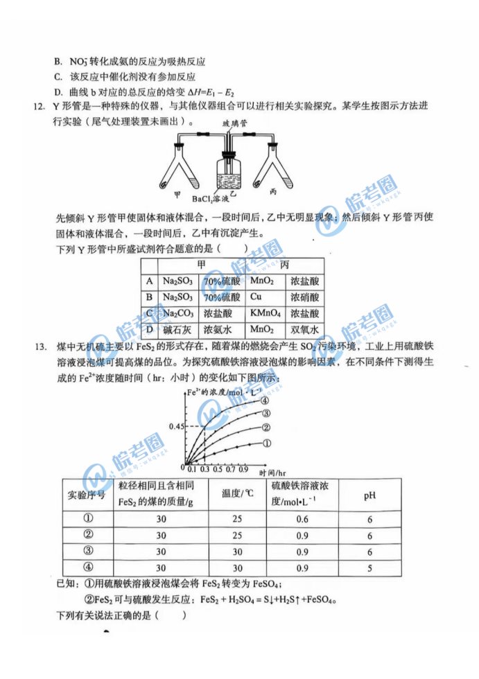 安徽A10联盟2025届高三11月联考化学试题及答案