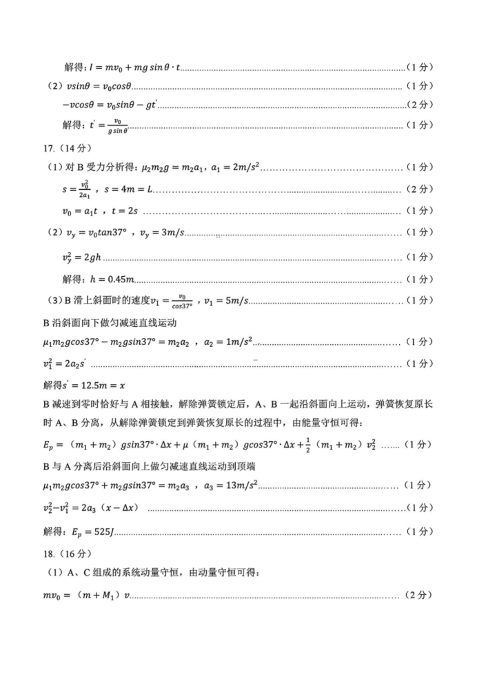 山东名校考试联盟2025届高三期中检测物理试题及答案