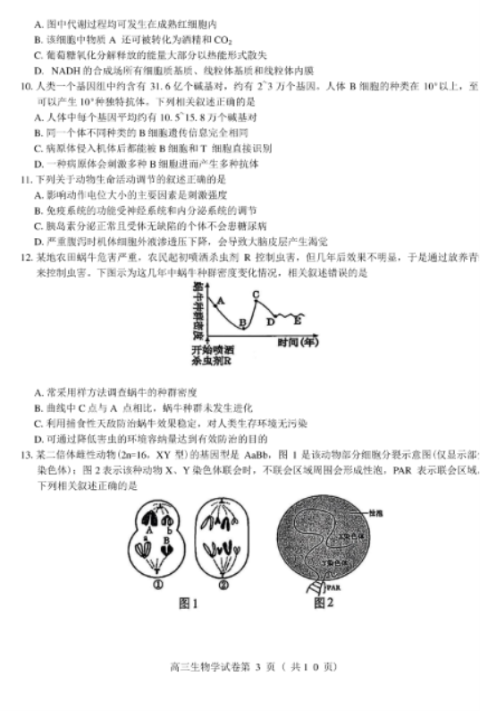 江苏2025高三南京盐城期末(一模)考试生物试题及答案