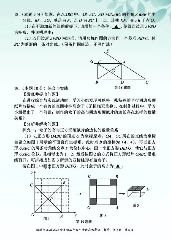 2024-2025学年深圳初三中考适应性考试数学试卷及答案