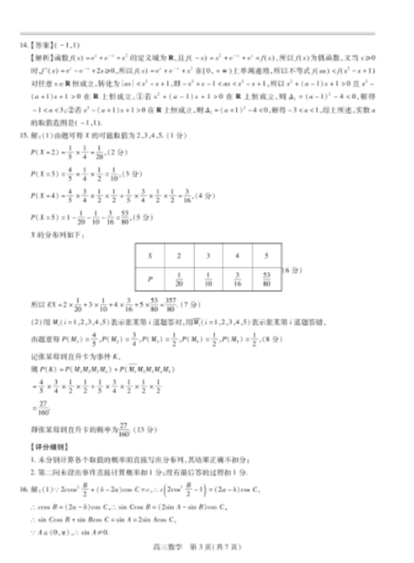 江西上进联考2025届高三2月统一调研测试数学试卷及答案