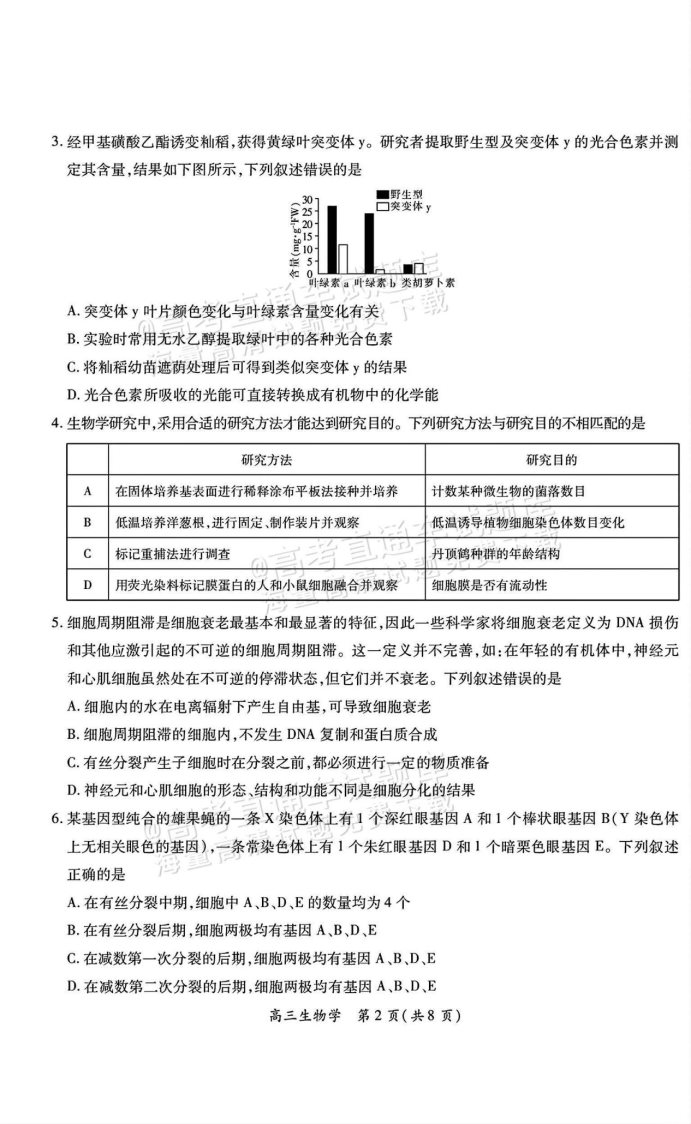 江西上进联考2025届高三2月统一调研测试生物试卷及答案