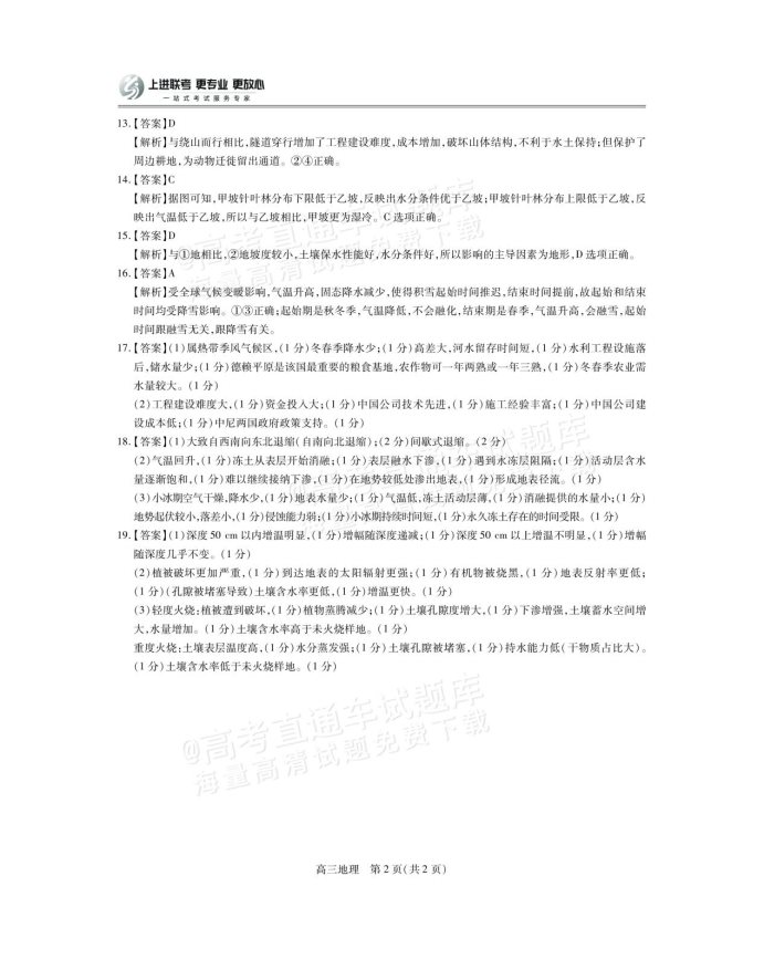 江西上进联考2025届高三2月统一调研测试地理试卷及答案