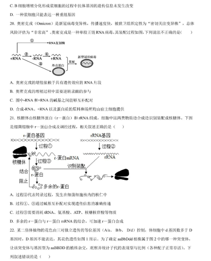 2023天津高考生物高三复习模拟练习卷