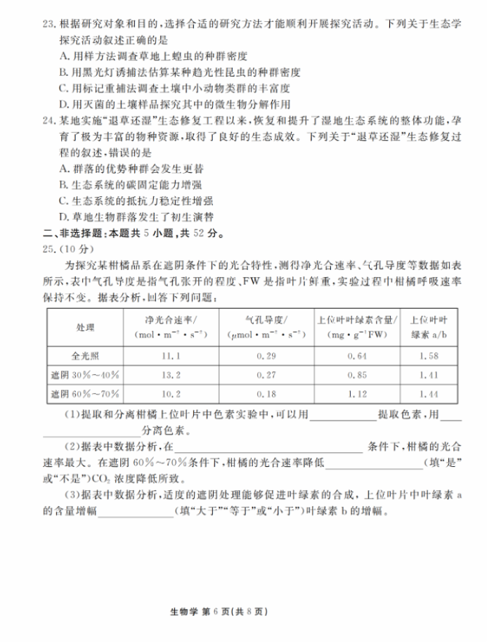 衡水金卷2024新高三摸底联考生物试题及答案解析