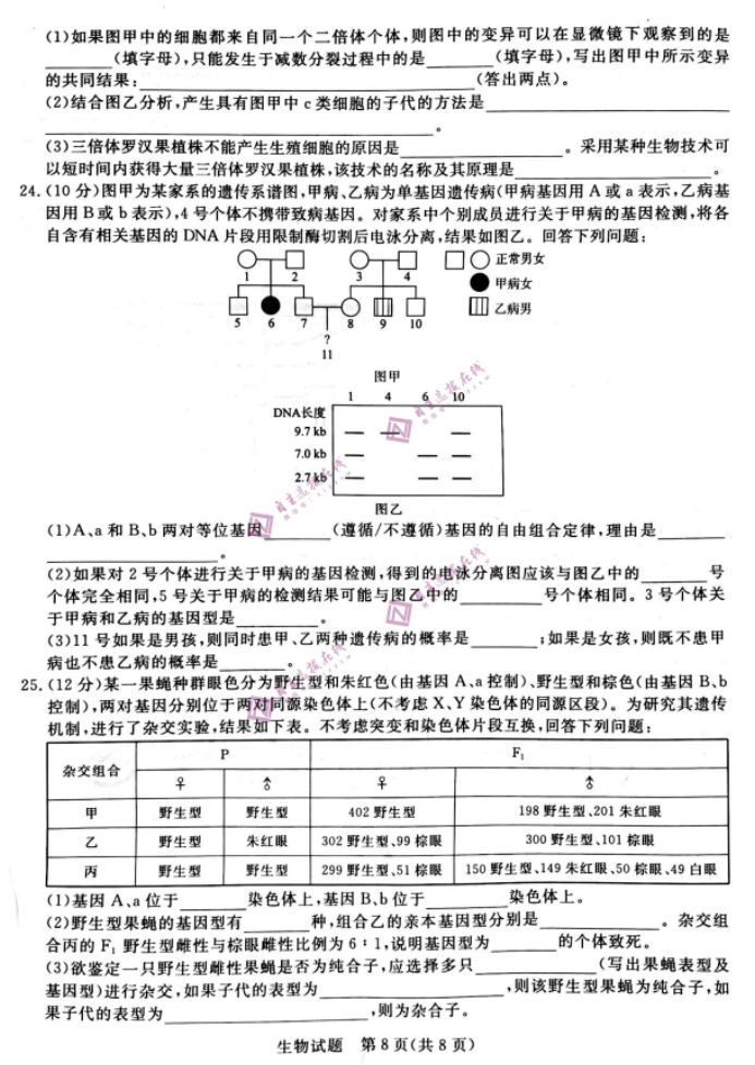 河南青桐鸣2024高三10月大联考生物试题及答案解析