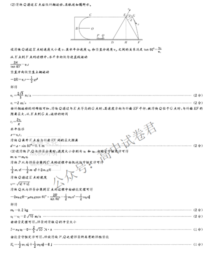 湖南师大附中2024高三月考(二)物理试题及答案解析