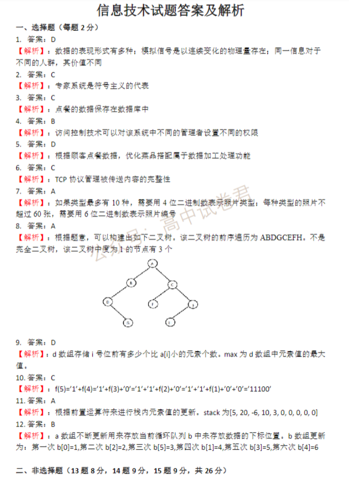 2024浙江强基联盟高三10月联考技术试题及答案解析