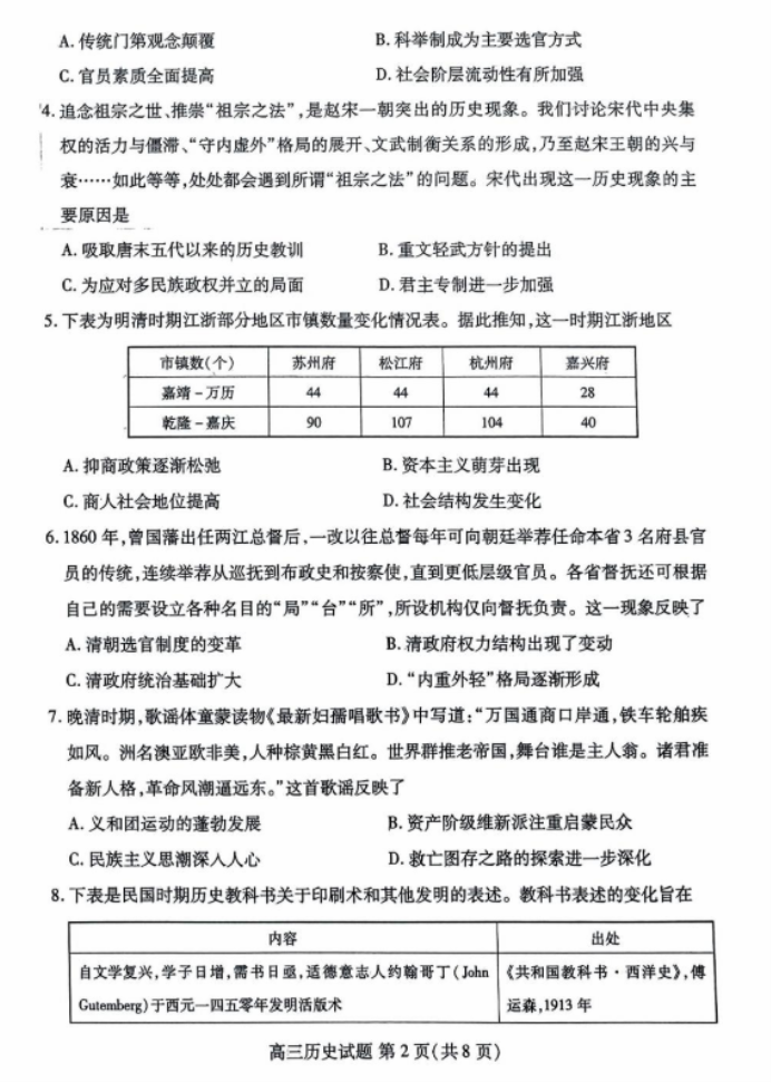 山东新高考2024高三联合质量测评10月联考历史试题及答案