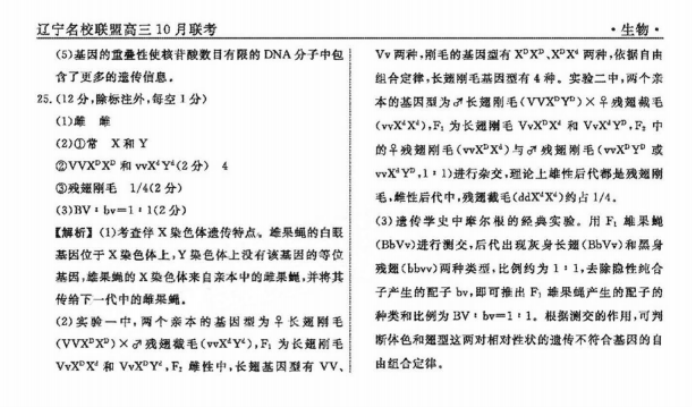 辽宁名校联盟2024高三10月联考生物试题及答案解析