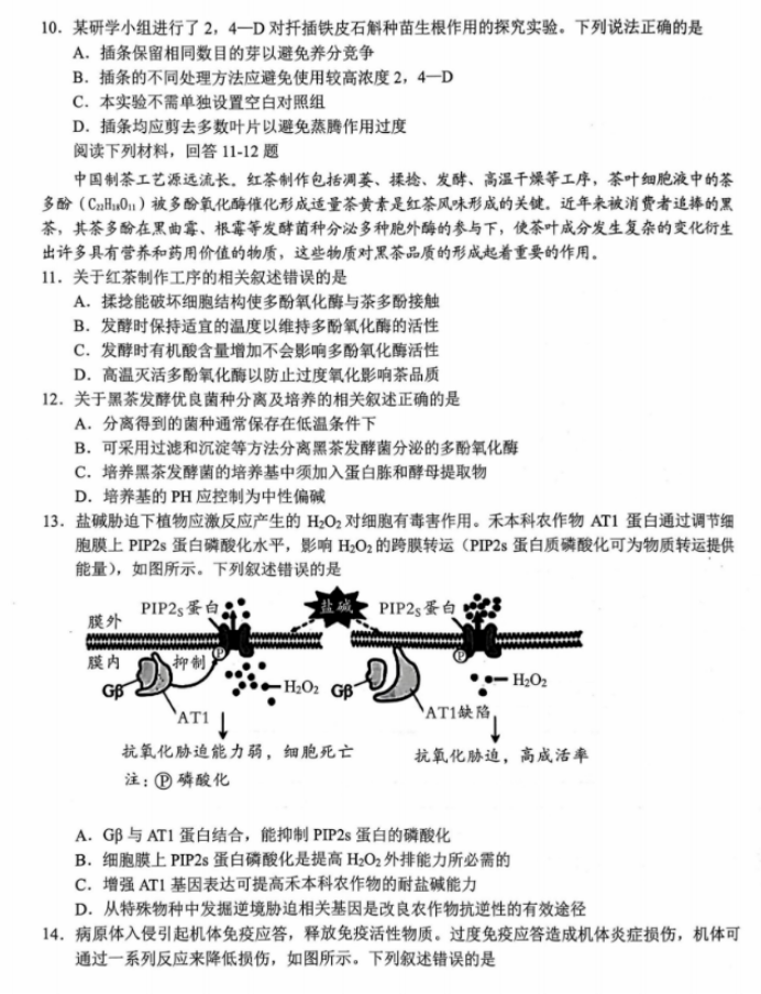 浙江十校联盟2024高三10月联考生物试题及答案解析