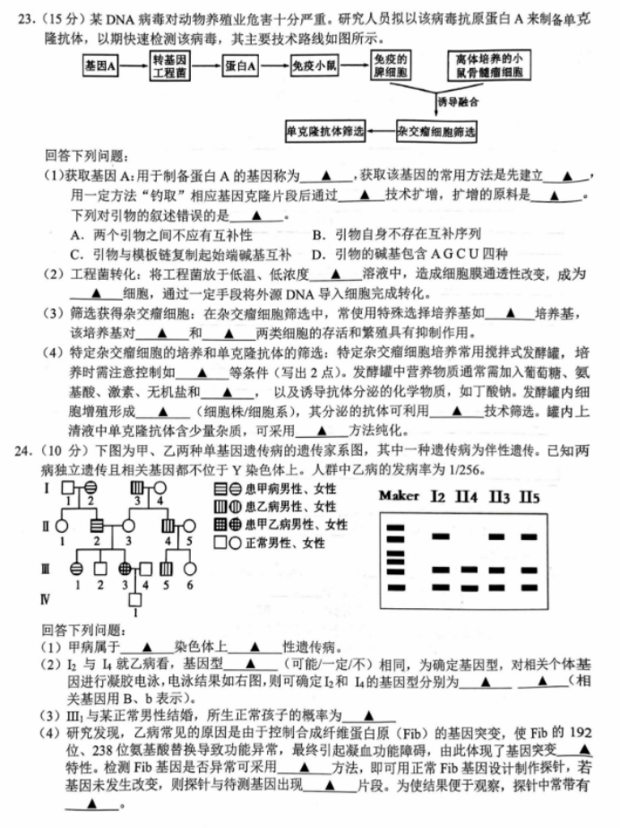 浙江十校联盟2024高三10月联考生物试题及答案解析