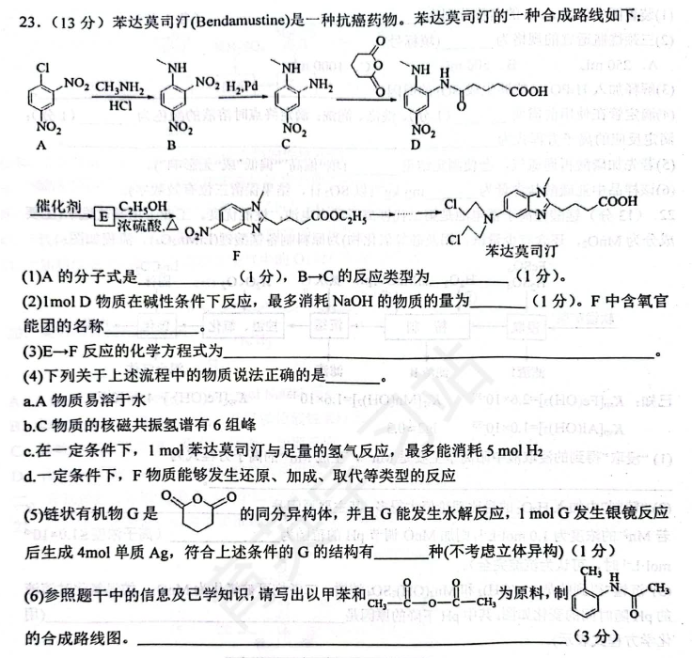 石家庄二中实验学校2024高三10月调研化学试题及答案解析