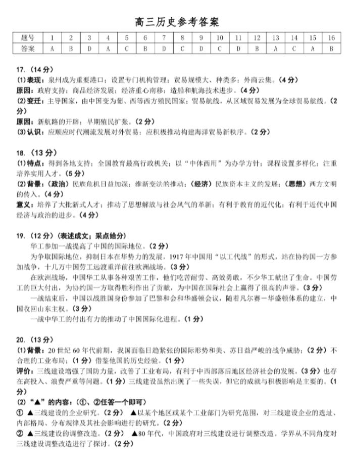 江苏高邮2024高三10月学情调研测试历史试题及答案解析