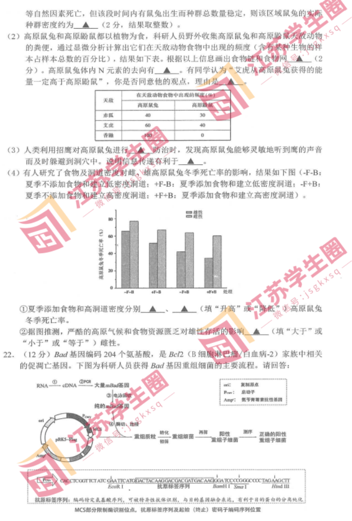 江苏决胜新高考2024高三10月大联考生物试题及答案解析