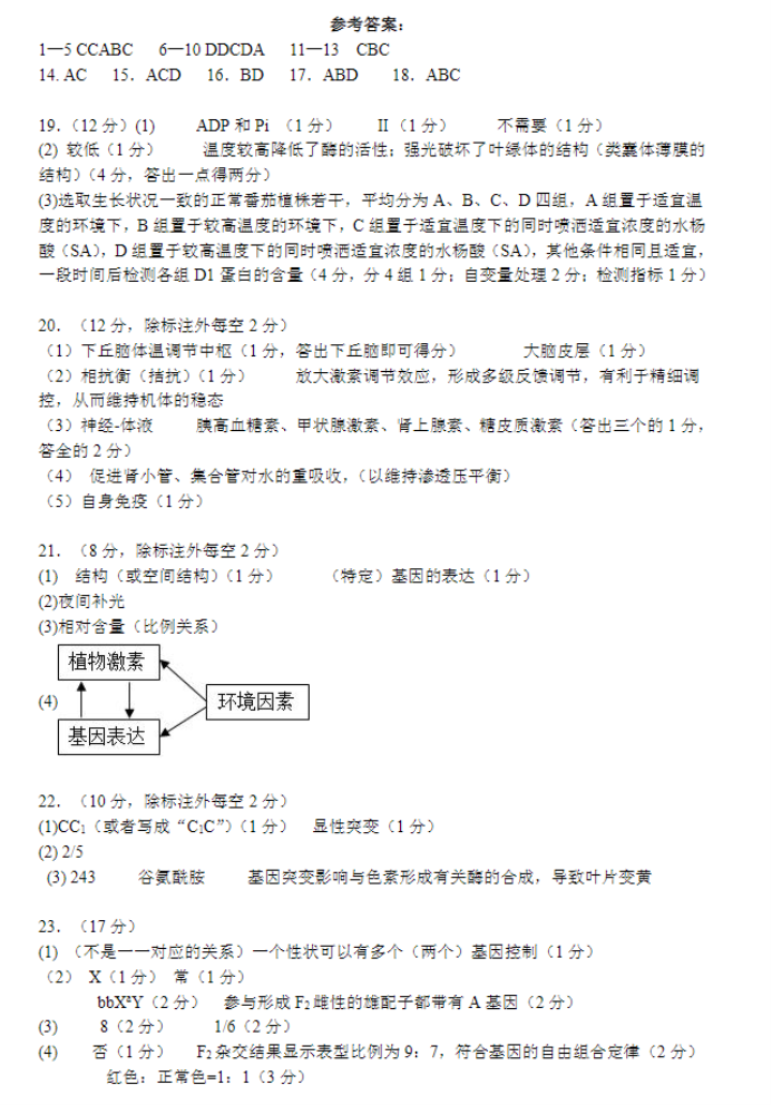 河北唐县一中2024高三10月月考生物试题及答案解析