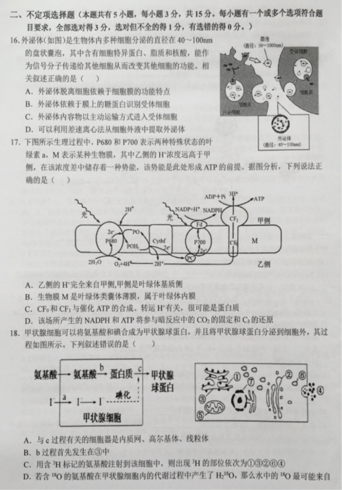 安徽六安一中2024高三第二次月考生物试题及答案解析