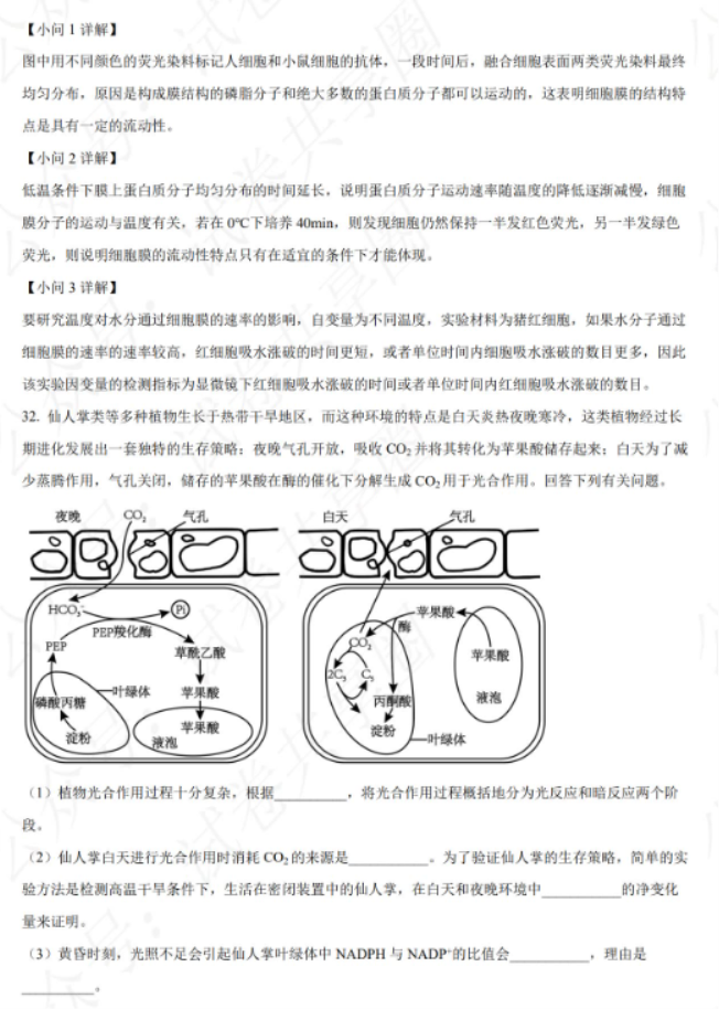 四川雅安2024高三零诊考试生物试题及答案解析