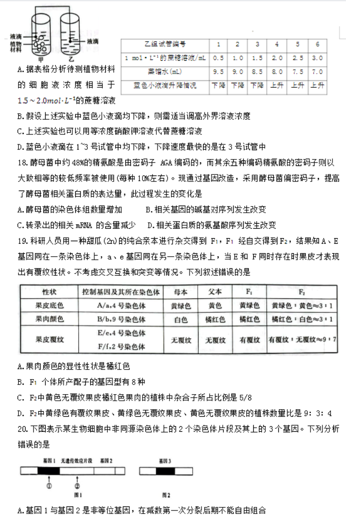 陕西汉中金太阳2024高三第四次联考生物试题及答案解析