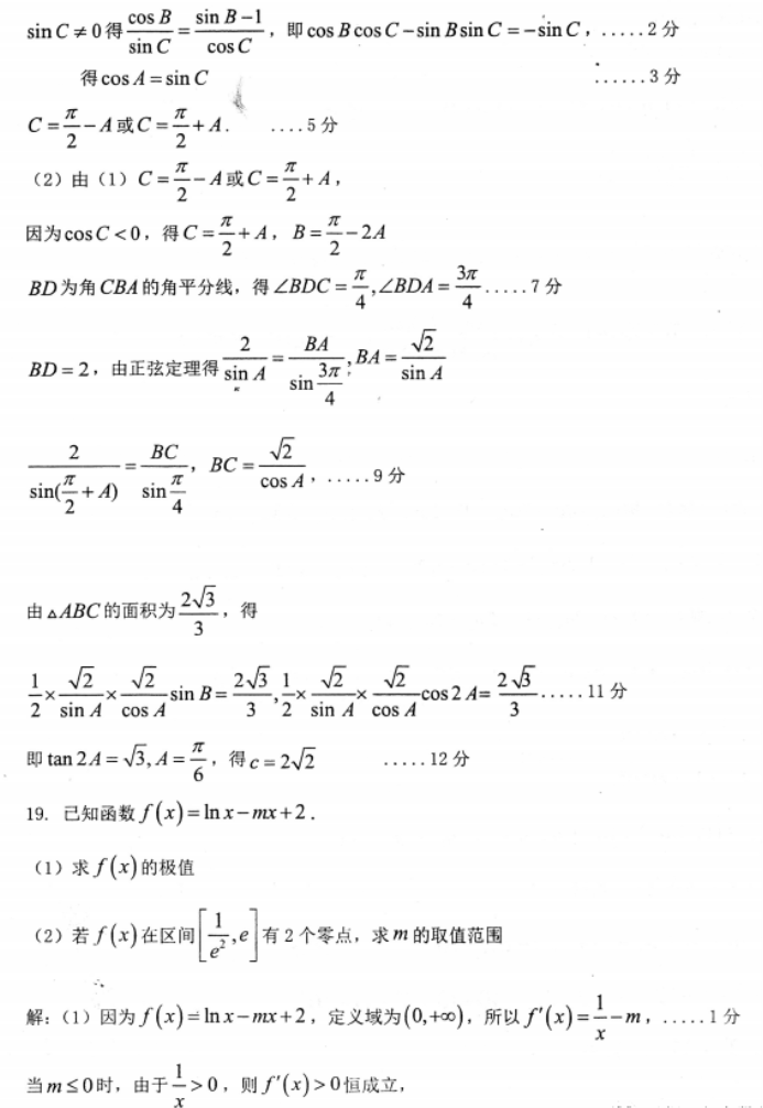 山东2024高三年级适应性联考(一)数学试题及答案解析