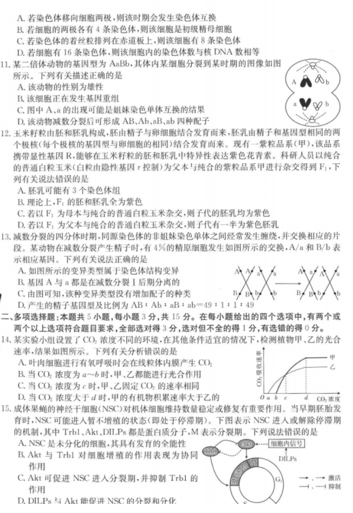 河北金太阳2024高三11月大联考生物试题及答案解析