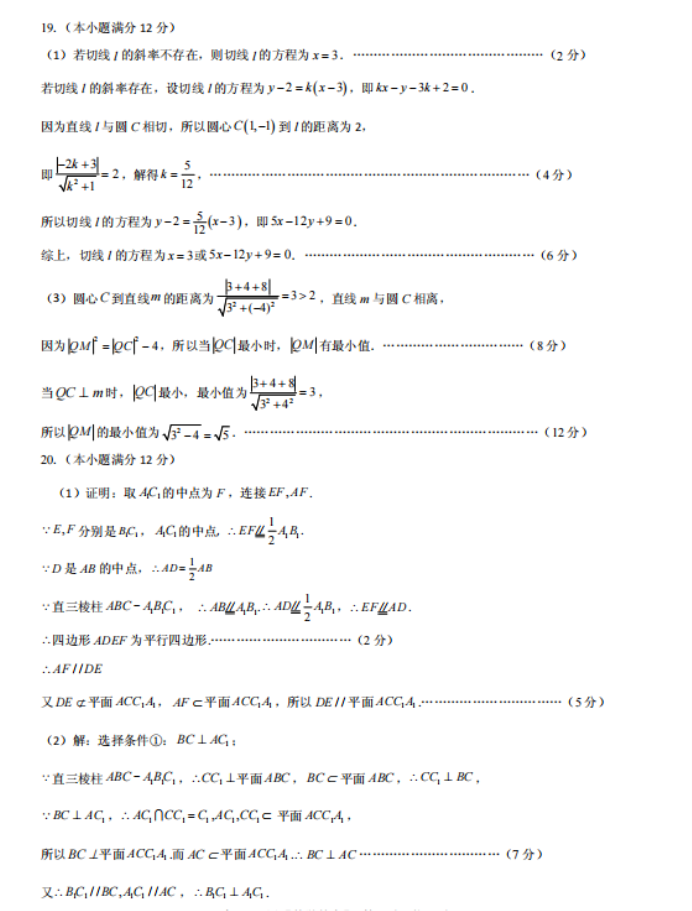 重庆名校联盟2024高二上学期期中联考数学试题及答案解析