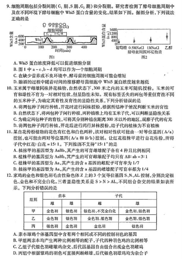 山东烟台2024高三11月期中考试生物试题及答案解析