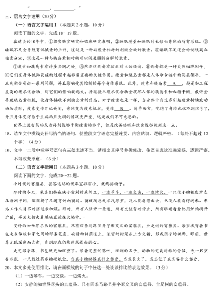浙江省湖丽衢2024高三11月一模考试语文试题及答案解析