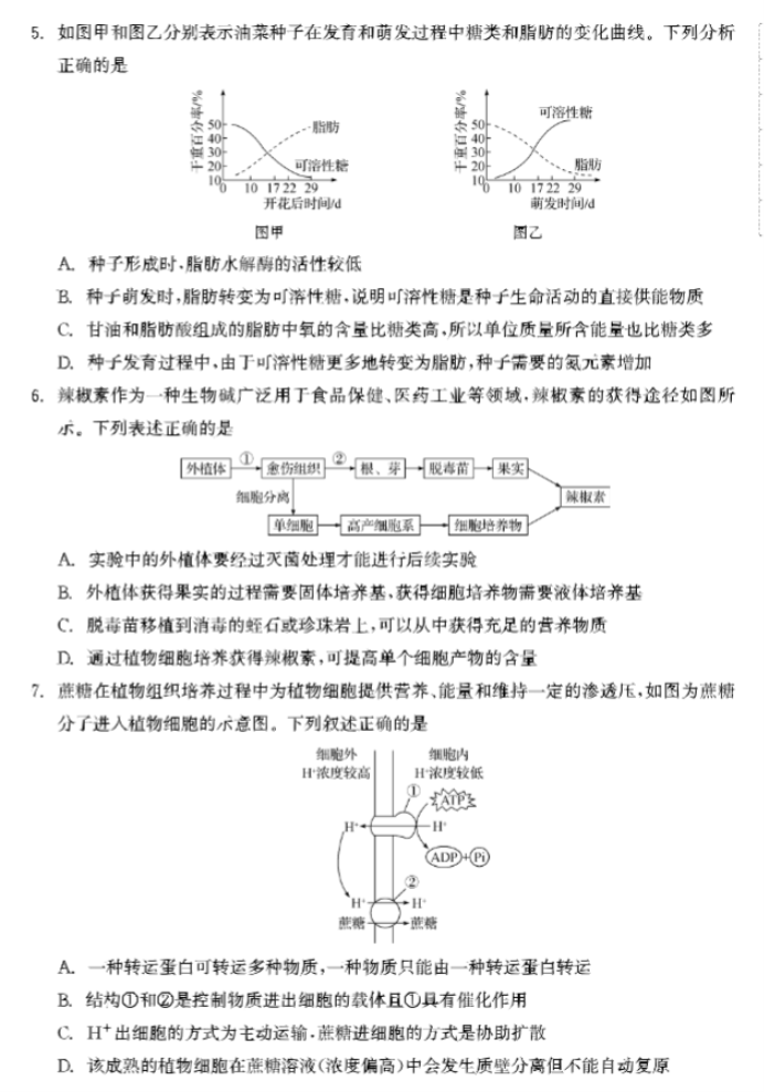 河北衡中同卷2024高三上学期一调考试生物试题及答案解析