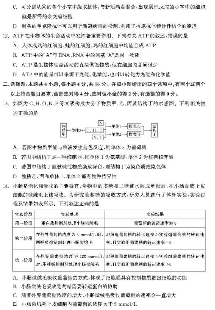 河北衡中同卷2024高三上学期一调考试生物试题及答案解析