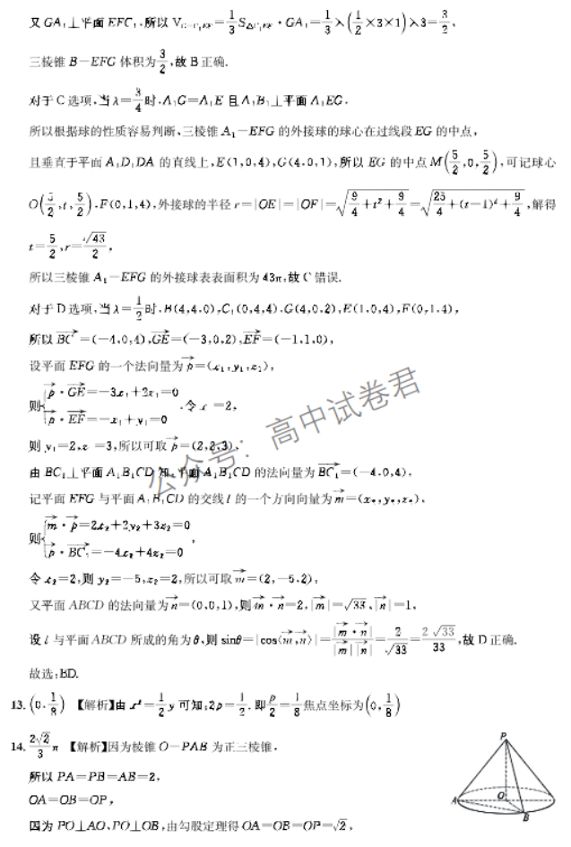 湖北圆创联盟2024高三第二次联合测评数学试题及答案解析