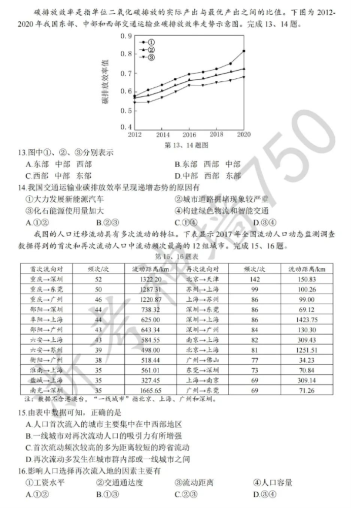 浙江台州2024高三第一次教学质量评估地理试题及答案解析