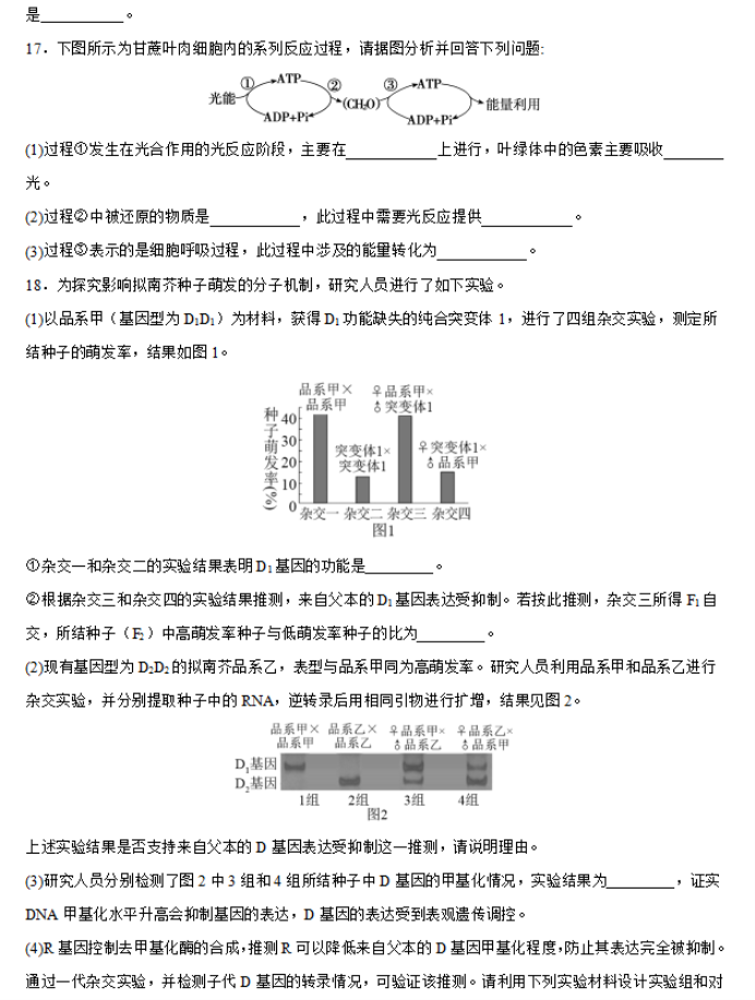重庆市缙云教育联盟2024高三11月月考生物试题及答案解析
