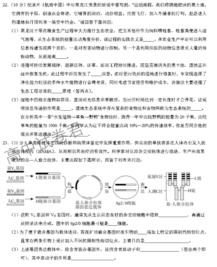 xkw河北2024高三11月联考考后强化卷生物试题及答案解析