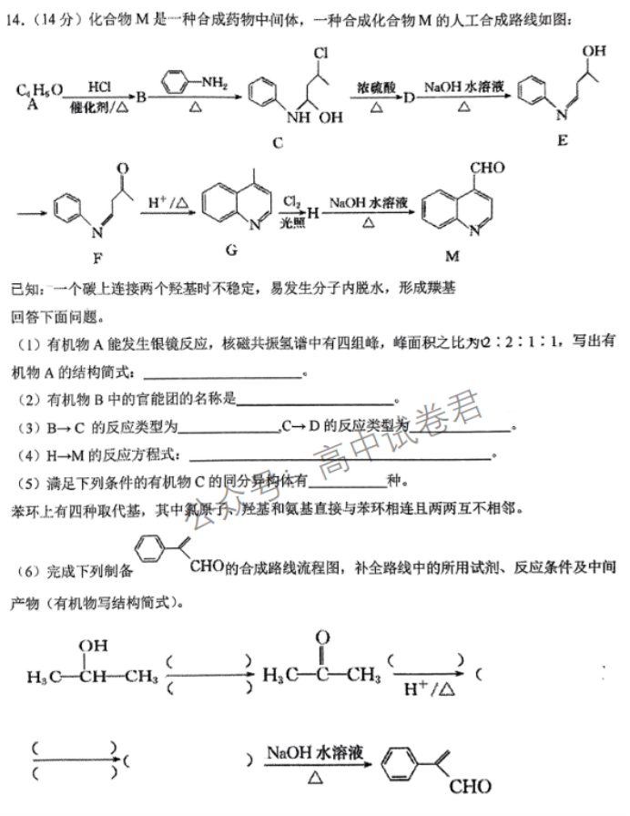 福建百校联考2024高三上学期期中考试化学试题及答案解析