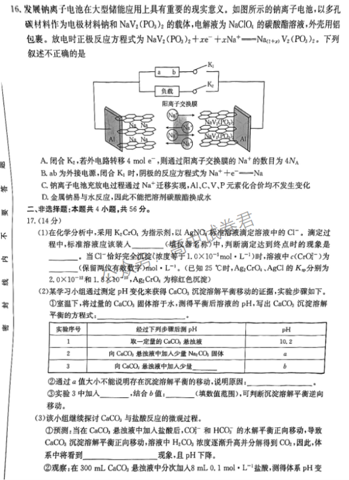 广东金太阳2024高三11月大联考(142C)化学试题及答案解析