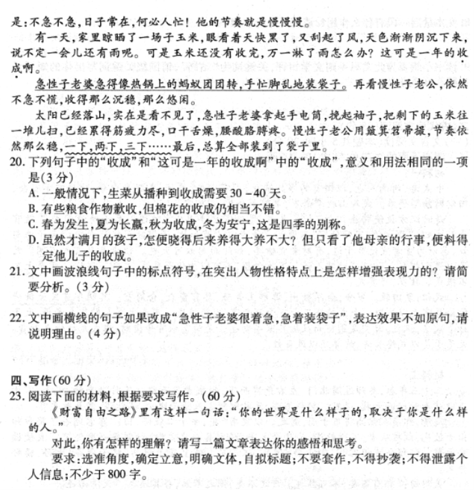 广东衡水金卷2024高三年级11月大联考语文试题及答案解析