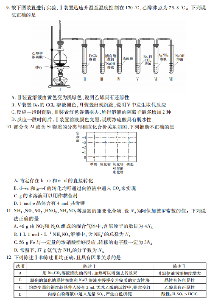 广东2024高三上学期11月统一调研测试化学试题及答案解析