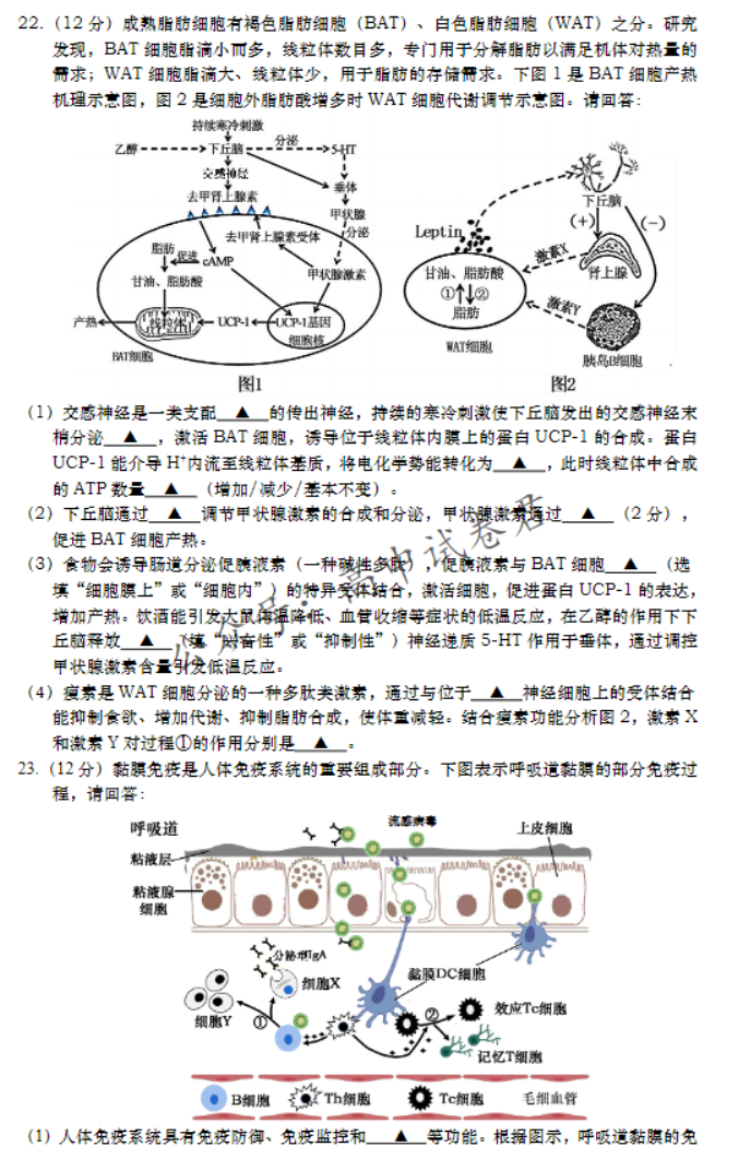 江苏淮安高中协作体2024高三期中联考生物试题及答案解析