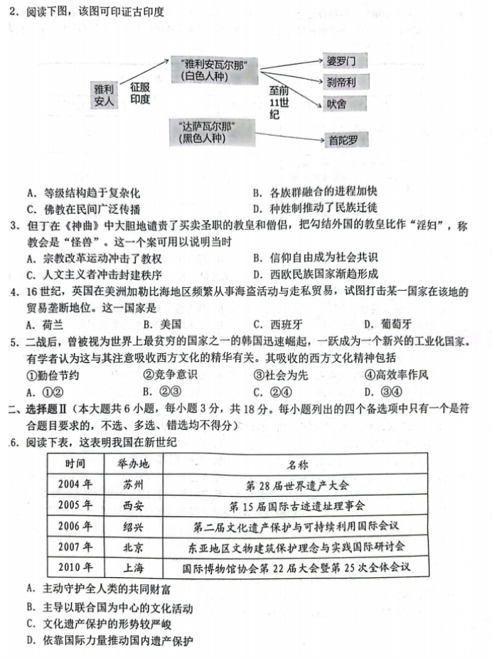 浙江Z20名校联盟2024高三第二次联考历史试题及答案解析