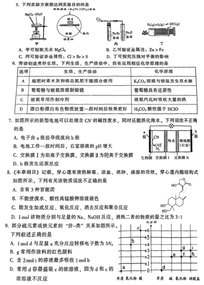 广东韶关市2024高三3月二模考试化学试题及答案解析